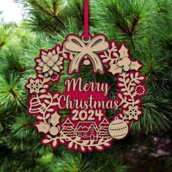 Merry Christmas Wooden Ornament – CNC / Laser Cut File (PDF, SVG, DXF)